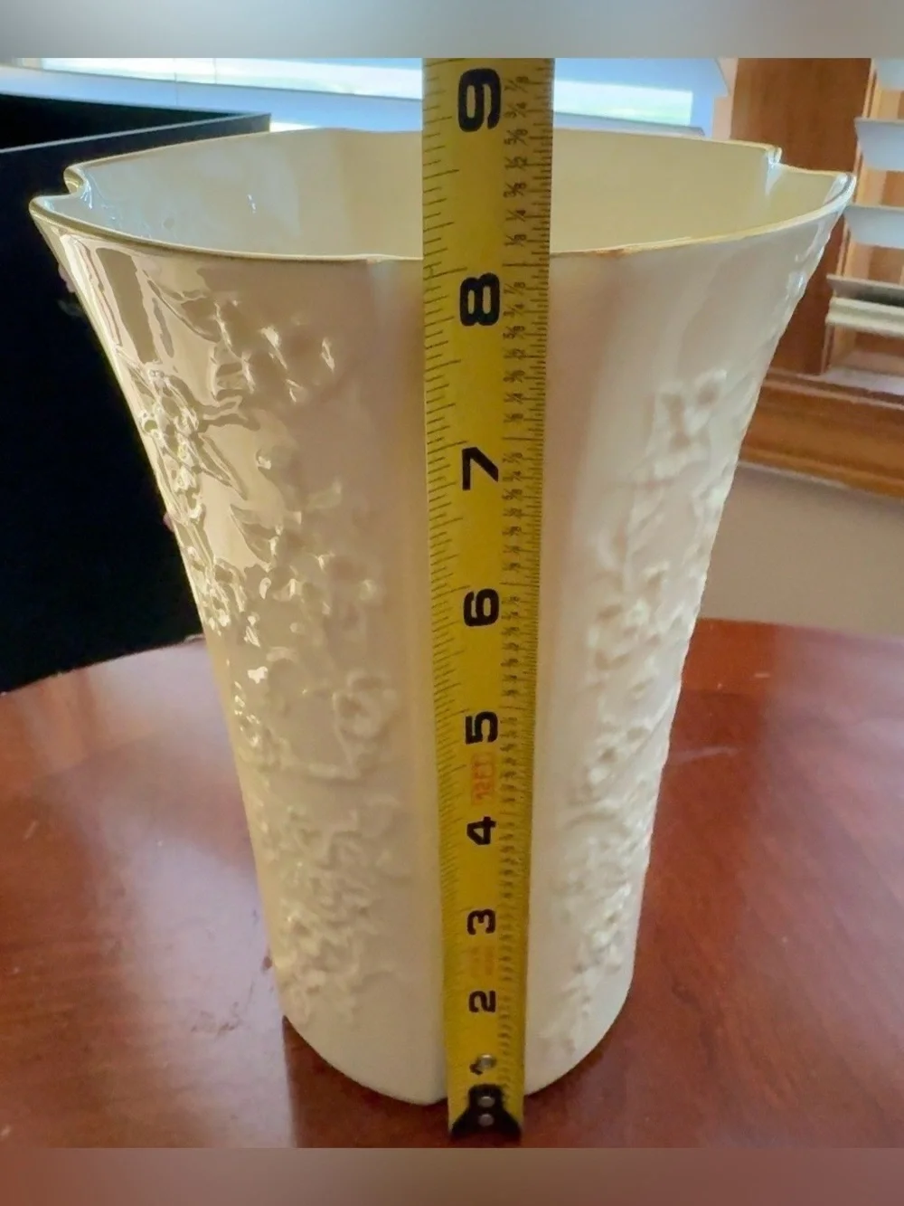 Vintage Lenox Ivory Embossed Floral Vase with 24K Gold Trim – 8